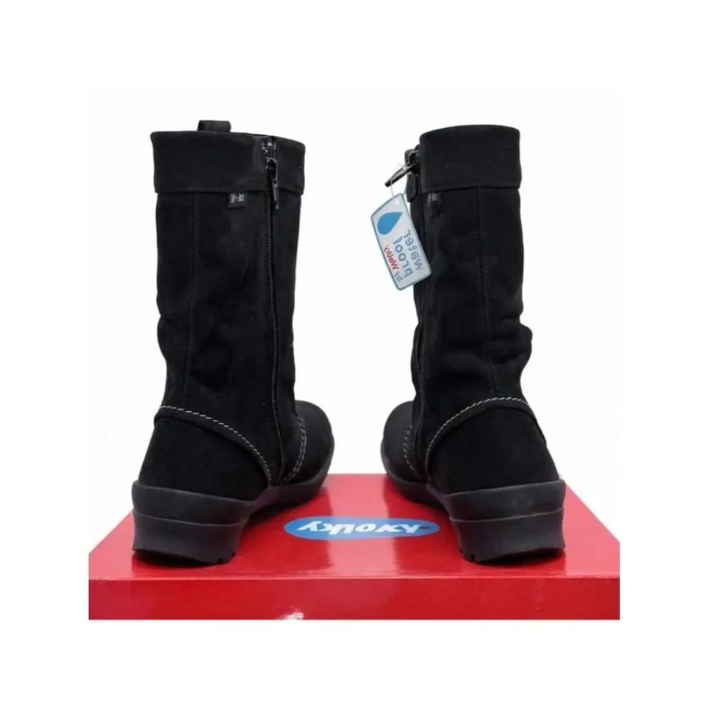 Wolky Bryce WR Oiled Leather Boot Women EU 38 Black Water Resistant Side Zip